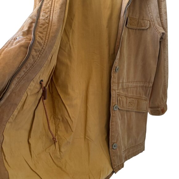 Vtg EMS Canvas Chore Barn Coat Sm Hooded Pockets Thick Lined Internal drawstring - Picture 5 of 16